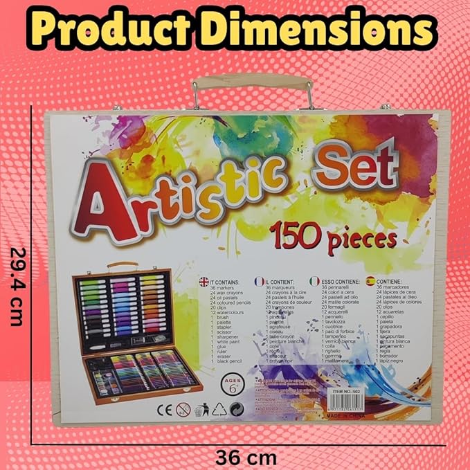 PREMIUM 150 PCS Wooden Case Art Set Supplies Drawing Painting Art Set for Kids Girls Boys Teens, Wooden Case Coloring Art Kit Drawing Art Supplies Case, Markers Crayon Colour Pencils for Artists Kids