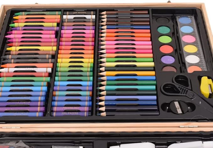 PREMIUM 150 PCS Wooden Case Art Set Supplies Drawing Painting Art Set for Kids Girls Boys Teens, Wooden Case Coloring Art Kit Drawing Art Supplies Case, Markers Crayon Colour Pencils for Artists Kids