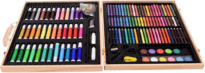 PREMIUM 150 PCS Wooden Case Art Set Supplies Drawing Painting Art Set for Kids Girls Boys Teens, Wooden Case Coloring Art Kit Drawing Art Supplies Case, Markers Crayon Colour Pencils for Artists Kids