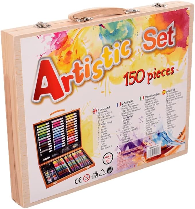 PREMIUM 150 PCS Wooden Case Art Set Supplies Drawing Painting Art Set for Kids Girls Boys Teens, Wooden Case Coloring Art Kit Drawing Art Supplies Case, Markers Crayon Colour Pencils for Artists Kids