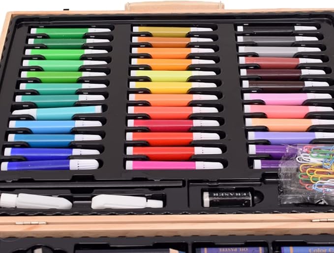 PREMIUM 150 PCS Wooden Case Art Set Supplies Drawing Painting Art Set for Kids Girls Boys Teens, Wooden Case Coloring Art Kit Drawing Art Supplies Case, Markers Crayon Colour Pencils for Artists Kids