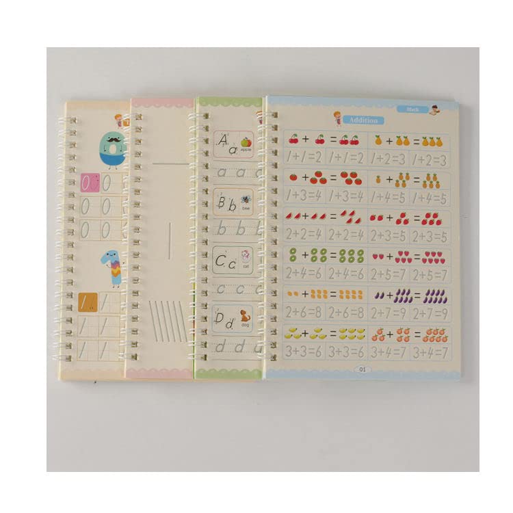 PREMIUM 4Pcs Sank Magic Books for Kids (4 Books+ 1 Pen + 10 Refill + 1 Grip) - Sank Magic Practice Copy Book for Kids - Reusable Magical Book - Alphabet Writing Calligraphy Books for Beginners