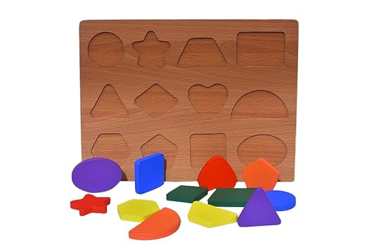 PREMIUM Wooden Shape Puzzles, Bright Color Puzzles for Toddlers 3 Years Old and Up, Preschool Boys & Girls Educational Learning Toys, Sturdy Wooden Construction