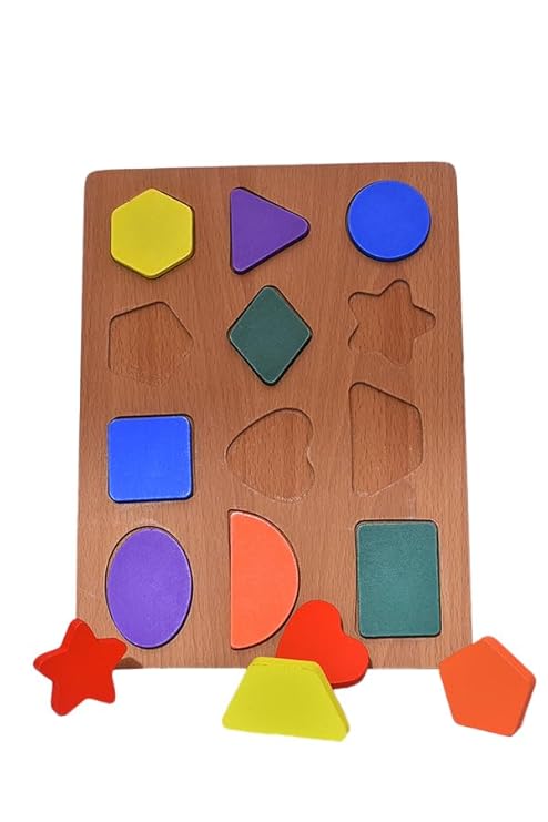 PREMIUM Wooden Shape Puzzles, Bright Color Puzzles for Toddlers 3 Years Old and Up, Preschool Boys & Girls Educational Learning Toys, Sturdy Wooden Construction