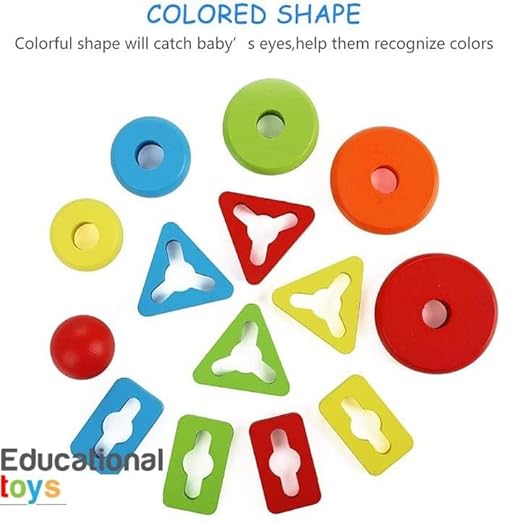 PREMIUM Wooden Rainbow Column Tower Stacking Rings Toy Classic Stacker ​Wooden Shape Color Recognition Sorting & Stacking Block Puzzle for 3-6 Year Olds