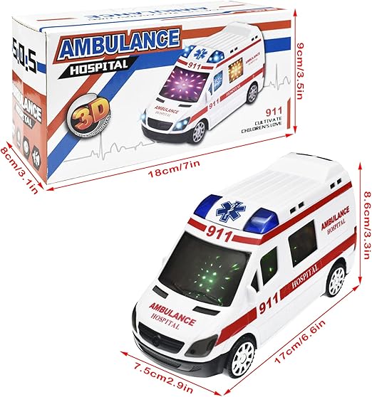 REALISTIC Ambulance Toy for 2 3 4 5 Year Old Boy Gifts, Car Toy  Fun Gift for Ages 2-8 Kids Boys Girls