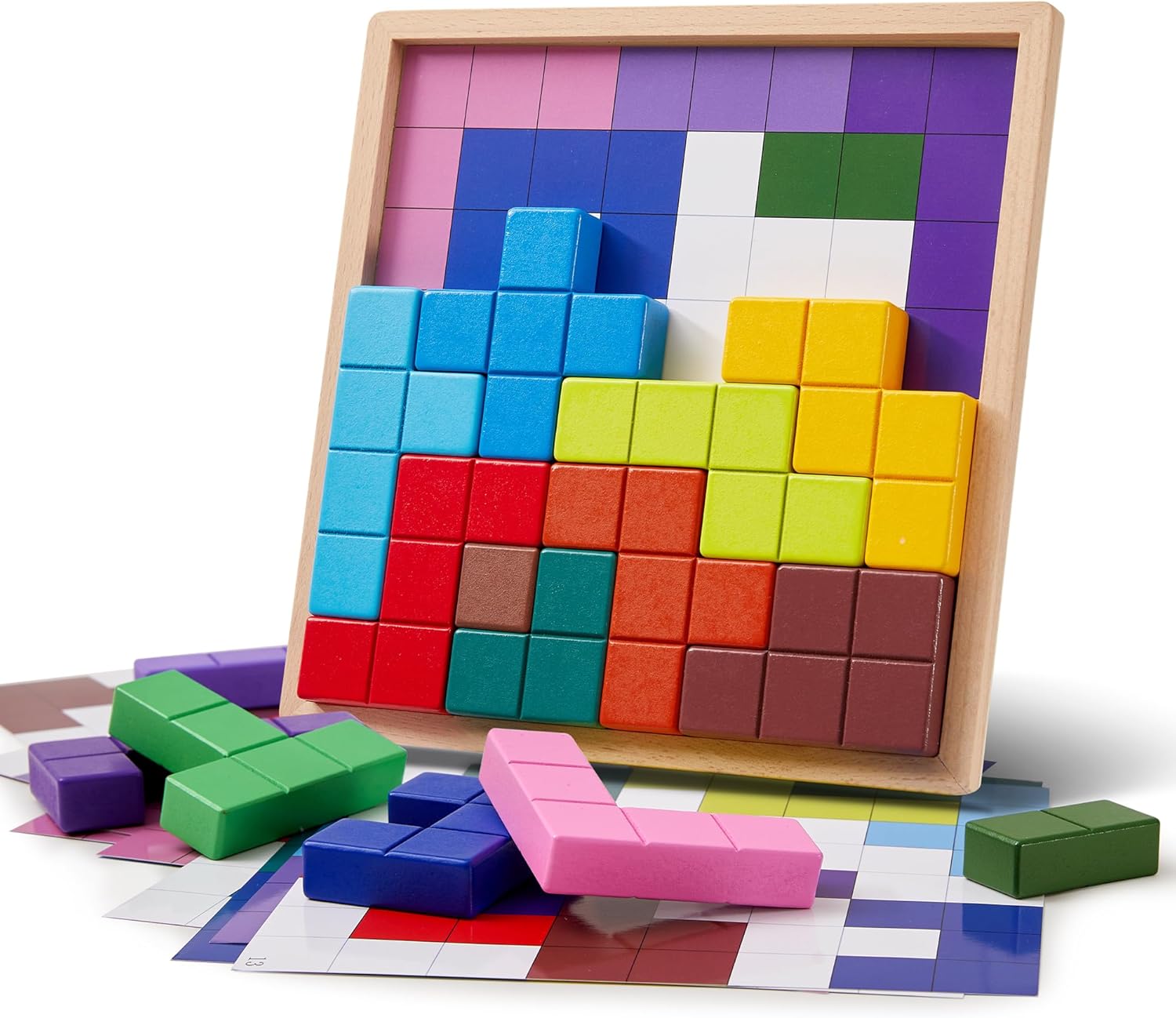 EXCITING Colour Puzzles Kids Montessori Wooden Tetris Puzzle Toy Brain Teaser Game Children Dementia Products for Elderly, Tiles Matching Game Activities for Seniors