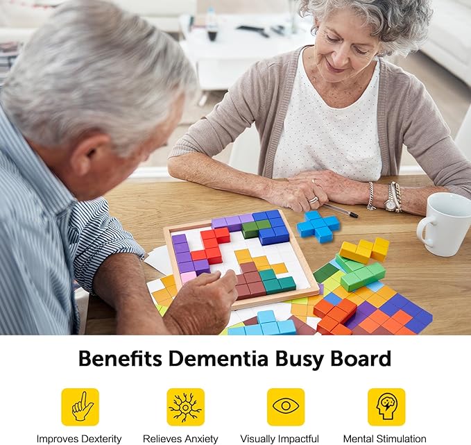 EXCITING Colour Puzzles Kids Montessori Wooden Tetris Puzzle Toy Brain Teaser Game Children Dementia Products for Elderly, Tiles Matching Game Activities for Seniors