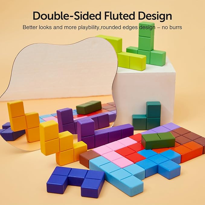 EXCITING Colour Puzzles Kids Montessori Wooden Tetris Puzzle Toy Brain Teaser Game Children Dementia Products for Elderly, Tiles Matching Game Activities for Seniors