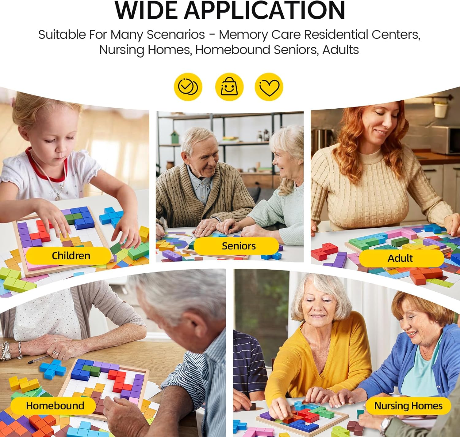 EXCITING Colour Puzzles Kids Montessori Wooden Tetris Puzzle Toy Brain Teaser Game Children Dementia Products for Elderly, Tiles Matching Game Activities for Seniors