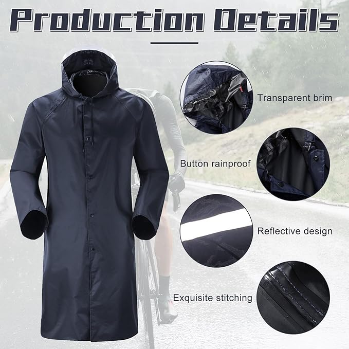 PREMIUM Adult raincoat with cap Unisex Long Raincoat Waterproof Reflective Hiker Rain Poncho with Hood Trekking Fishing Rain Jacket Rainwear