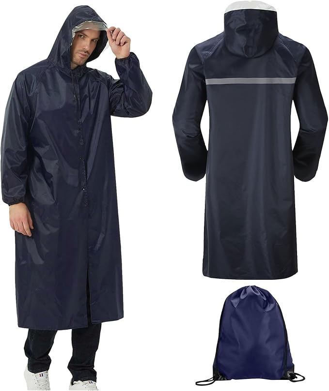 PREMIUM Adult raincoat with cap Unisex Long Raincoat Waterproof Reflective Hiker Rain Poncho with Hood Trekking Fishing Rain Jacket Rainwear