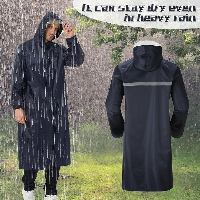 PREMIUM Adult raincoat with cap Unisex Long Raincoat Waterproof Reflective Hiker Rain Poncho with Hood Trekking Fishing Rain Jacket Rainwear