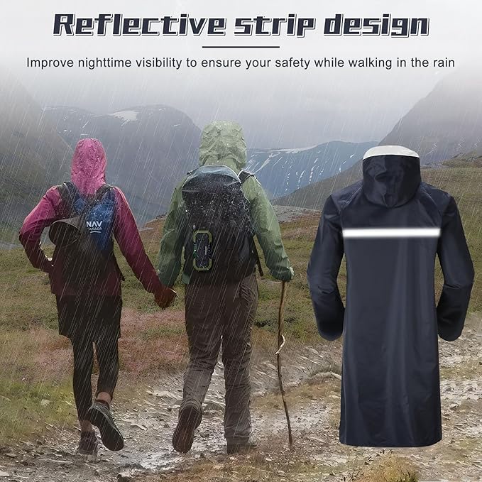 PREMIUM Adult raincoat with cap Unisex Long Raincoat Waterproof Reflective Hiker Rain Poncho with Hood Trekking Fishing Rain Jacket Rainwear