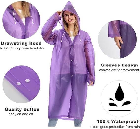 PREMIUM Durable Light weight Eva rain coat Mens Womens Waterproof Raincoats Long Jacket EVA Button Hooded Raincoat Coats Poncho Rainwear