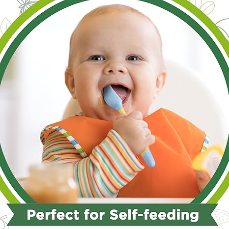 PREMIUM 2 PCs baby bendable silicon spoon fork set Toddler Utensils Baby Spoons and Forks Set with Case Bendable Self Feeding Training Flatware Silicone Spoon Fork for Kids Babies Children