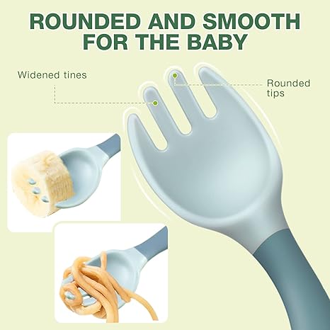 PREMIUM 2 PCs baby bendable silicon spoon fork set Toddler Utensils Baby Spoons and Forks Set with Case Bendable Self Feeding Training Flatware Silicone Spoon Fork for Kids Babies Children