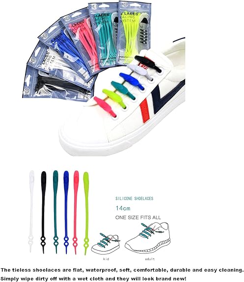PREMIUM 12pcs Silicone Shoelaces Round Elastic Shoe Laces No Tie Shoelaces for Kids and Adults Stretch Silicone Elastic No Tie Shoe Laces Tie-Free Laces for Sneaker