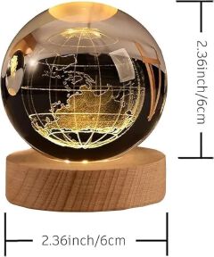 DECORATIVE 3D Earth Crystal LED Ball Night Lamp Warm Light - Compact USB Wall Charger 5V1A Output 1 For Birthday Christmas Astronomy Space Gifts For Boys Girls (Crystal Earth)
