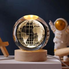 DECORATIVE 3D Earth Crystal LED Ball Night Lamp Warm Light - Compact USB Wall Charger 5V1A Output 1 For Birthday Christmas Astronomy Space Gifts For Boys Girls (Crystal Earth)