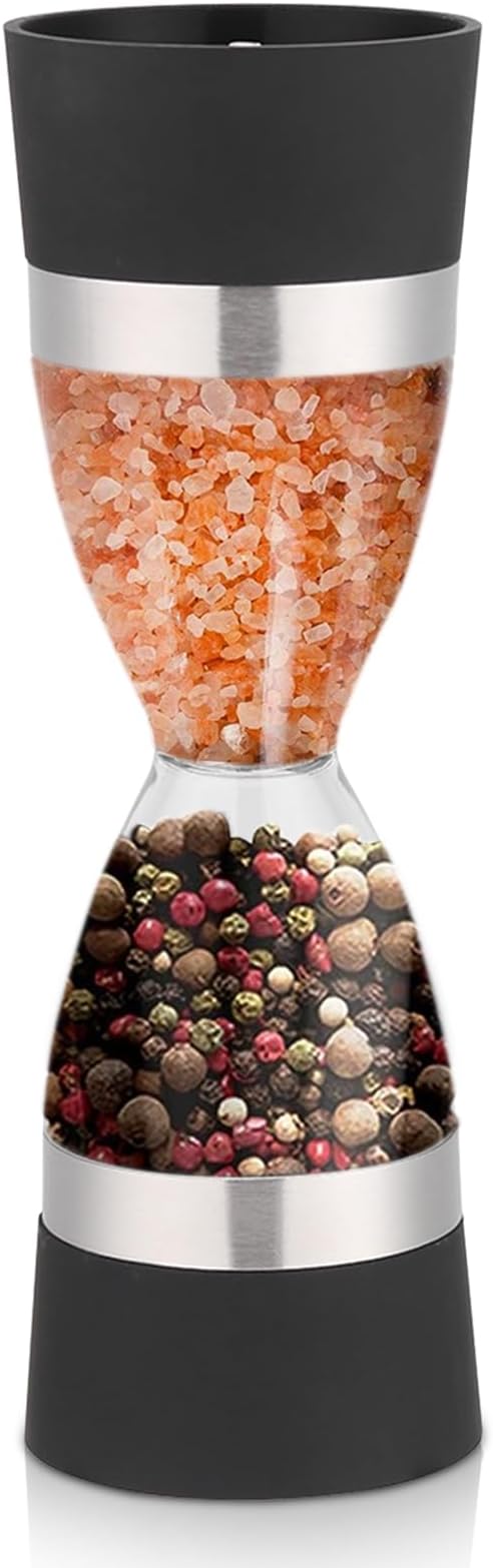 PREMIUM Manually adjustable thickness, hour glass 2 in 1 Dual Salt Pepper Mills,  Pepper Grinder, Sesame, Spice Grinder, Kitchen spice jar
