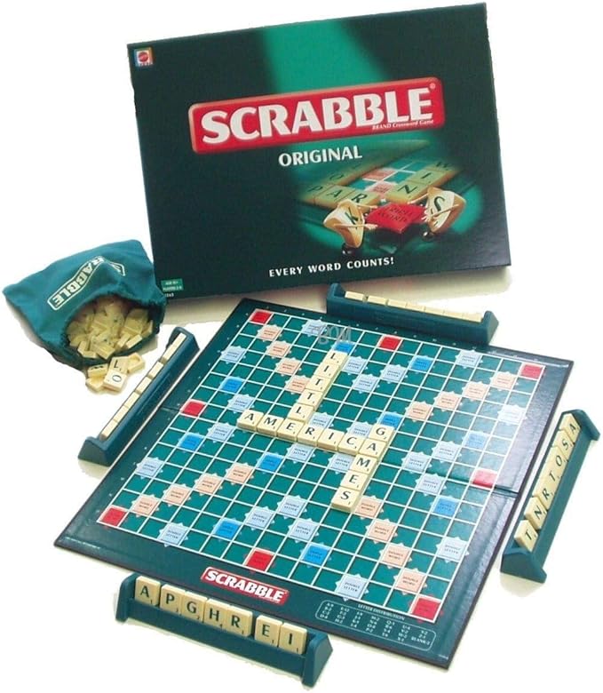 CLASSIC Scrabble Board Game Every Word Counts Board Game for Family, card game for children adults, gift for boys girls, English Scrabble Board Game and Travel puzzle for Building Words