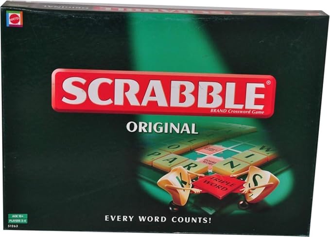 CLASSIC Scrabble Board Game Every Word Counts Board Game for Family, card game for children adults, gift for boys girls, English Scrabble Board Game and Travel puzzle for Building Words