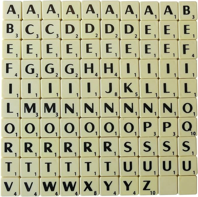 PREMIUM 100 Pcs Plastic Scrabble Tiles - Multicolor Letters on Ivory Plastic Tiles - Replacement, Crafts, Scrapbooking and Jewellery