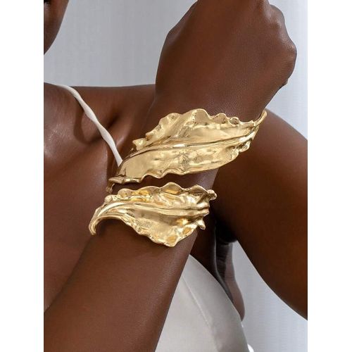 Retro Leaf metallic fold  wrist chunky bangle bracelet