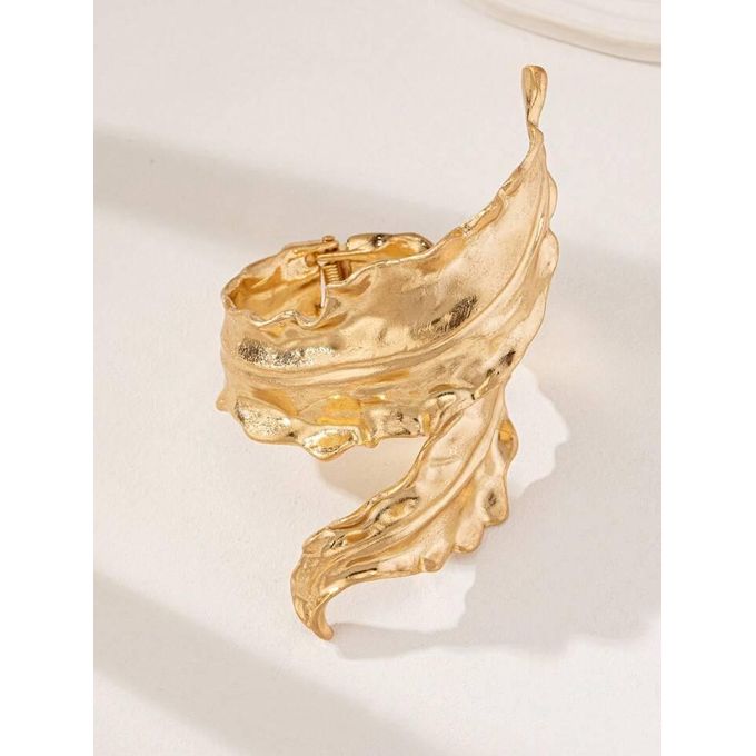 Retro Leaf metallic fold  wrist chunky bangle bracelet