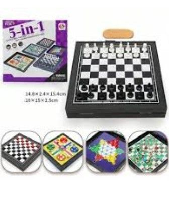 5-in-1 Magnetic Board Game Set – Chess Board Game Chess Ludo Snakes & Ladders Checkers Chinese Checkers 5 in 1 Chess Game Board set Portable Travel Gift Fun Snakes and Ladders Party game Adults Teens
