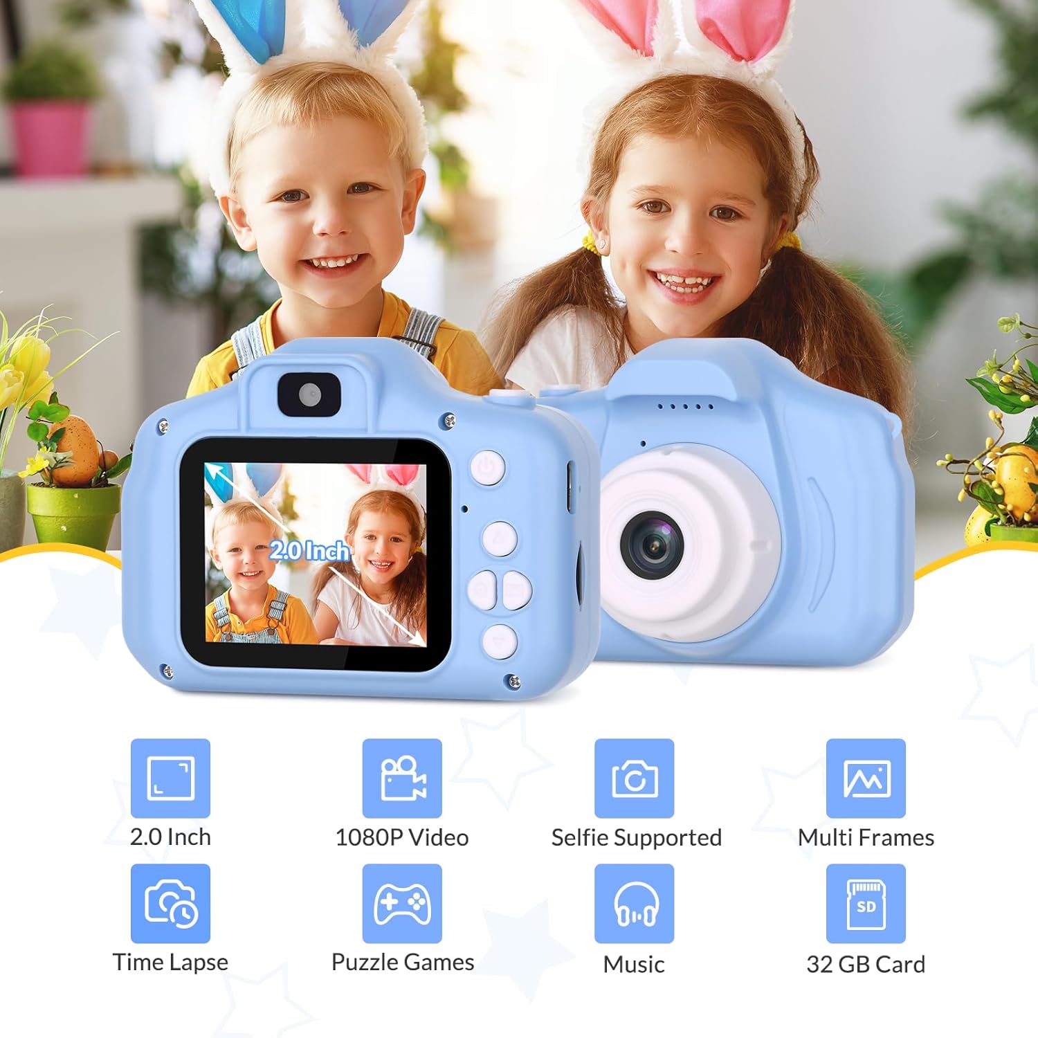 Kids Camera,26MP HD Mini Selfie Digital Camera for Kids,Toddler Camera1080P Video,Outdoor Toy for Holiday,Birthday Xmas Gift for 3-8 Years Old Girl Boy