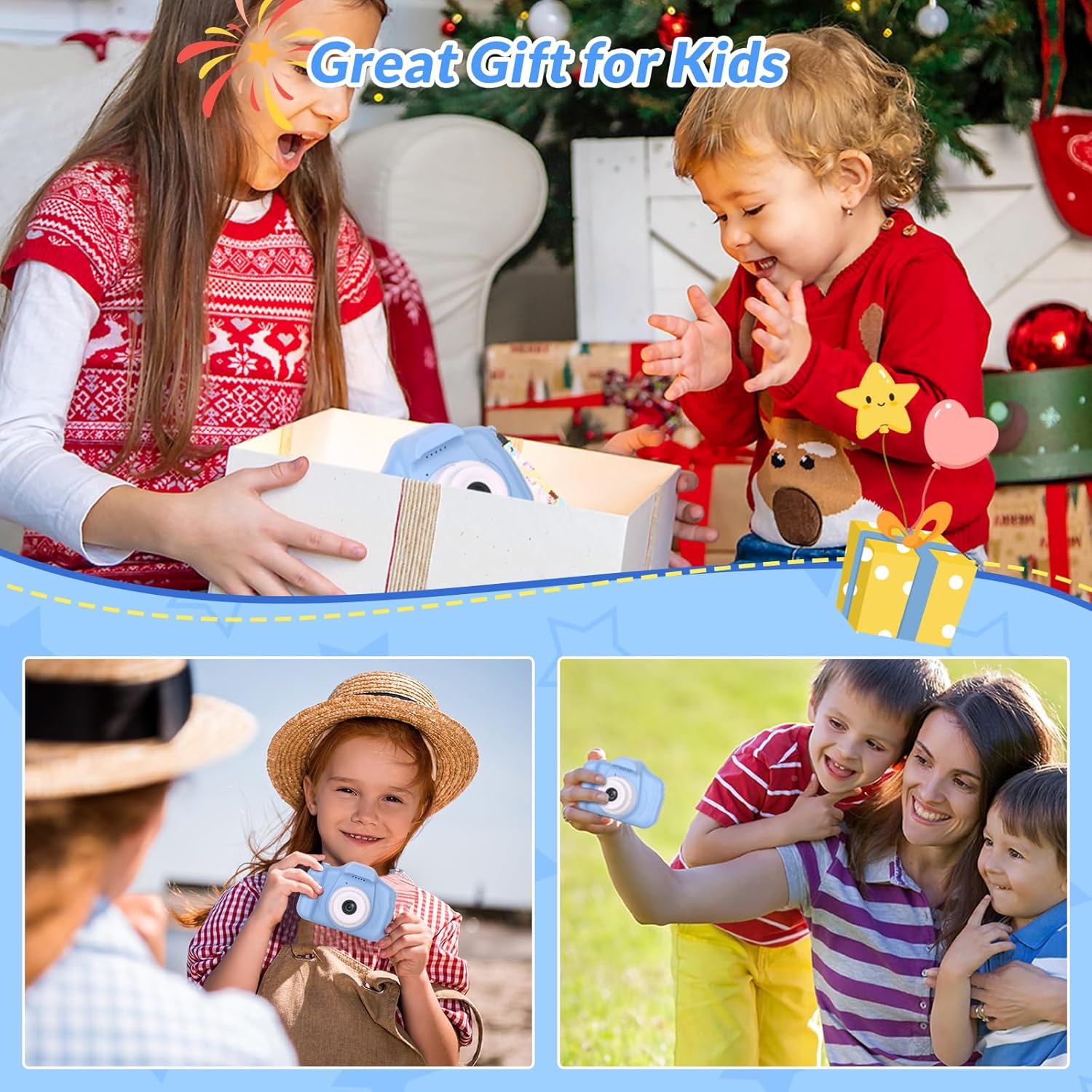 Kids Camera,26MP HD Mini Selfie Digital Camera for Kids,Toddler Camera1080P Video,Outdoor Toy for Holiday,Birthday Xmas Gift for 3-8 Years Old Girl Boy