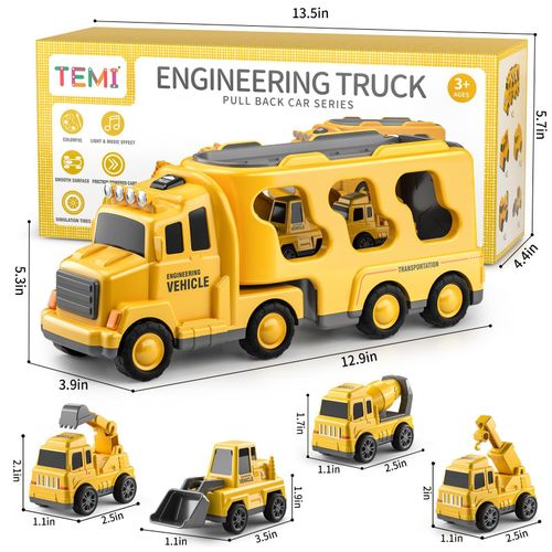 Construction Truck Boy Toys for Engineering Transport Vehicle Carrier Truck, Kids Excavator Crane Gift Toys for Boys & Girls Aged 4-6