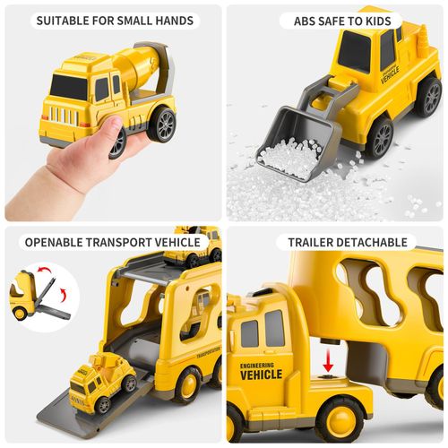 Construction Truck Boy Toys for Engineering Transport Vehicle Carrier Truck, Kids Excavator Crane Gift Toys for Boys & Girls Aged 4-6