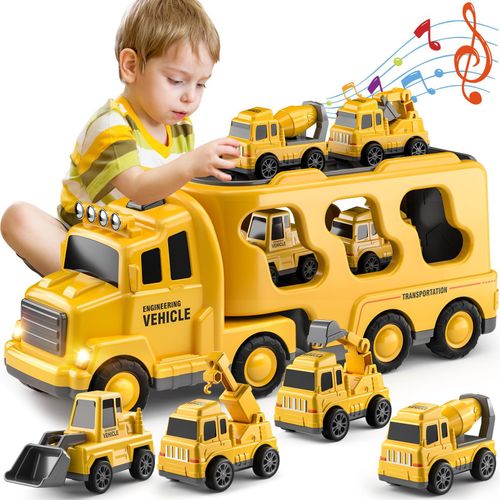 Construction Truck Boy Toys for Engineering Transport Vehicle Carrier Truck, Kids Excavator Crane Gift Toys for Boys & Girls Aged 4-6