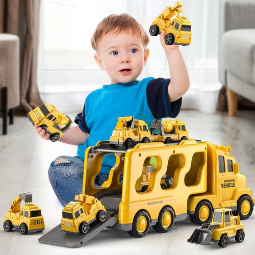 Construction Truck Boy Toys for Engineering Transport Vehicle Carrier Truck, Kids Excavator Crane Gift Toys for Boys & Girls Aged 4-6