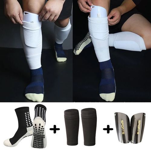 3pcs Anti-Slip Football Sock Guards Kit For Adults Highly Elastic - Black