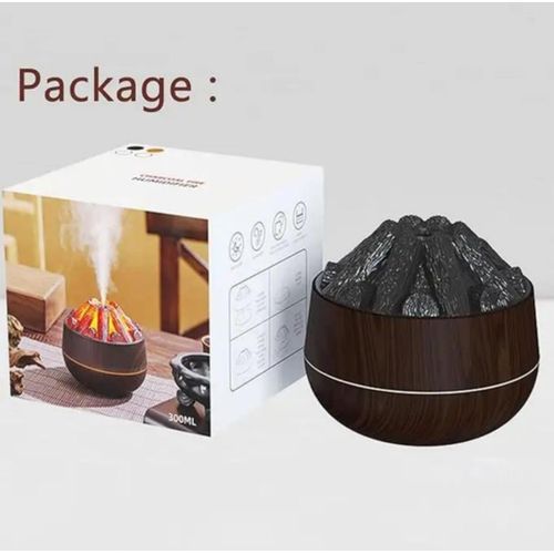 New Simulation 3D Mini Humidifier, Simulated Charcoal Fire Personal Desktop Air Humidifier with No-Water Auto-Off Protection 300ml Super Quiet Cool Mist for Bedroom Office Car Mini Usb