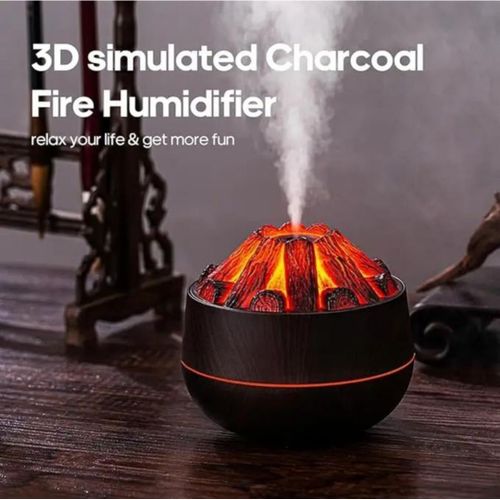 New Simulation 3D Mini Humidifier, Simulated Charcoal Fire Personal Desktop Air Humidifier with No-Water Auto-Off Protection 300ml Super Quiet Cool Mist for Bedroom Office Car Mini Usb