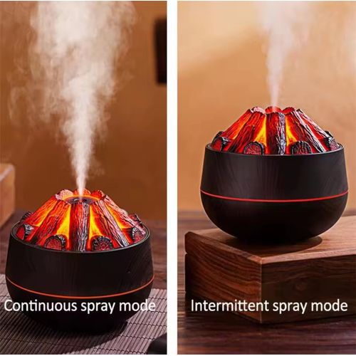 New Simulation 3D Mini Humidifier, Simulated Charcoal Fire Personal Desktop Air Humidifier with No-Water Auto-Off Protection 300ml Super Quiet Cool Mist for Bedroom Office Car Mini Usb