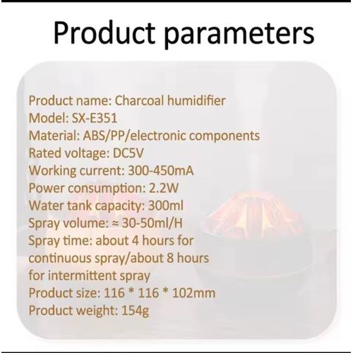 New Simulation 3D Mini Humidifier, Simulated Charcoal Fire Personal Desktop Air Humidifier with No-Water Auto-Off Protection 300ml Super Quiet Cool Mist for Bedroom Office Car Mini Usb