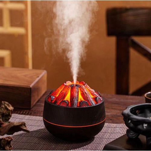 New Simulation 3D Mini Humidifier, Simulated Charcoal Fire Personal Desktop Air Humidifier with No-Water Auto-Off Protection 300ml Super Quiet Cool Mist for Bedroom Office Car Mini Usb