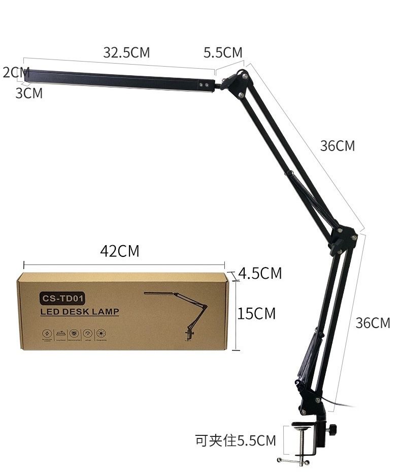 12W LED Foldable Eye Care Desk Lamp With 10 Brightness Level, 3 Lighting Modes Light/Reading Light