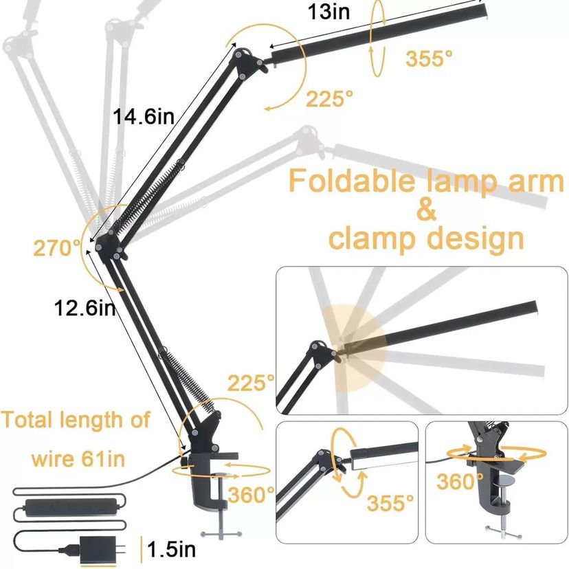 12W LED Foldable Eye Care Desk Lamp With 10 Brightness Level, 3 Lighting Modes Light/Reading Light