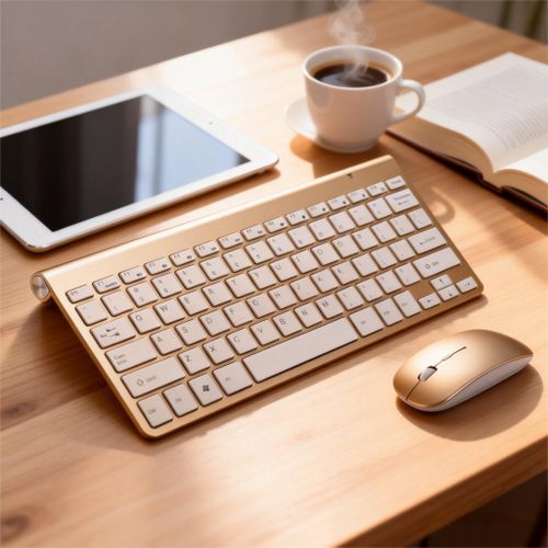 Ultra-Portable 2-in-1 Wireless Gold Keyboard & Mouse for iPad/Tablet