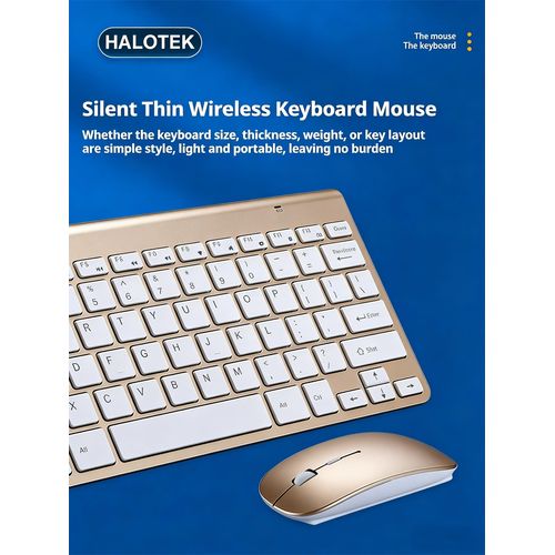 Ultra-Portable 2-in-1 Wireless Gold Keyboard & Mouse for iPad/Tablet