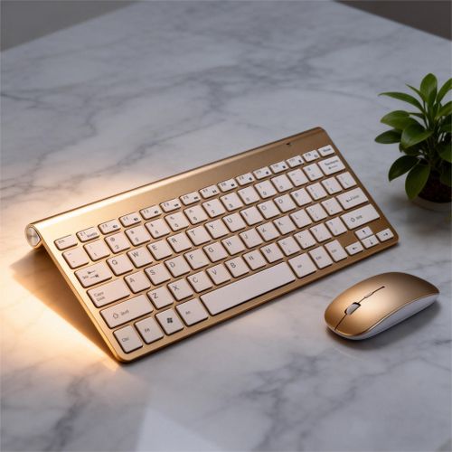 Ultra-Portable 2-in-1 Wireless Gold Keyboard & Mouse for iPad/Tablet