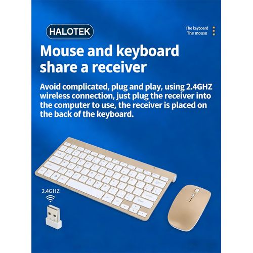 Ultra-Portable 2-in-1 Wireless Gold Keyboard & Mouse for iPad/Tablet