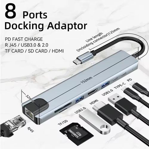 8 in 1 USB Type-C Charging HUB Adapter with 4K HDMI